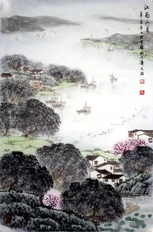 江南春的描写：细雨绵绵，烟雨蒙蒙，花枝招展，翠竹含情，温润如玉，宛若人间仙境。