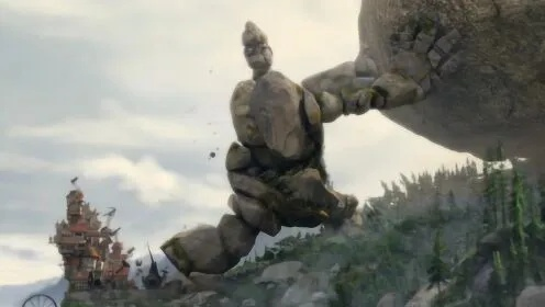 (巨人守护城堡挡住巨石)巨人守护者发出迫切求救信号，世界面临危机